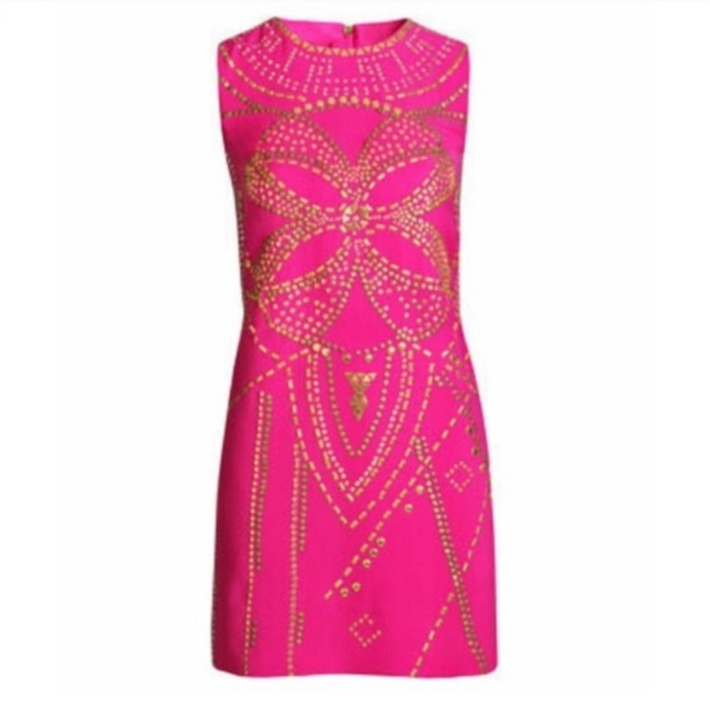 Versace foH&M Hot Pink Silk Gold Studded Dress